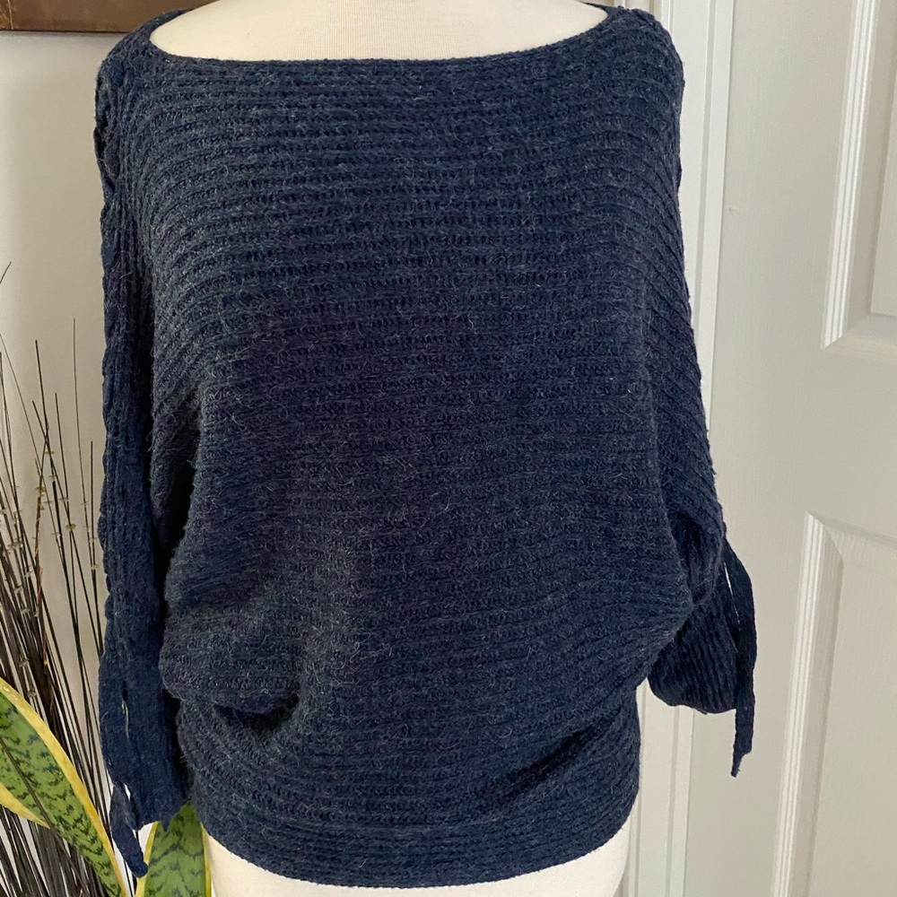 Navy wool sweater lace tie sleeves